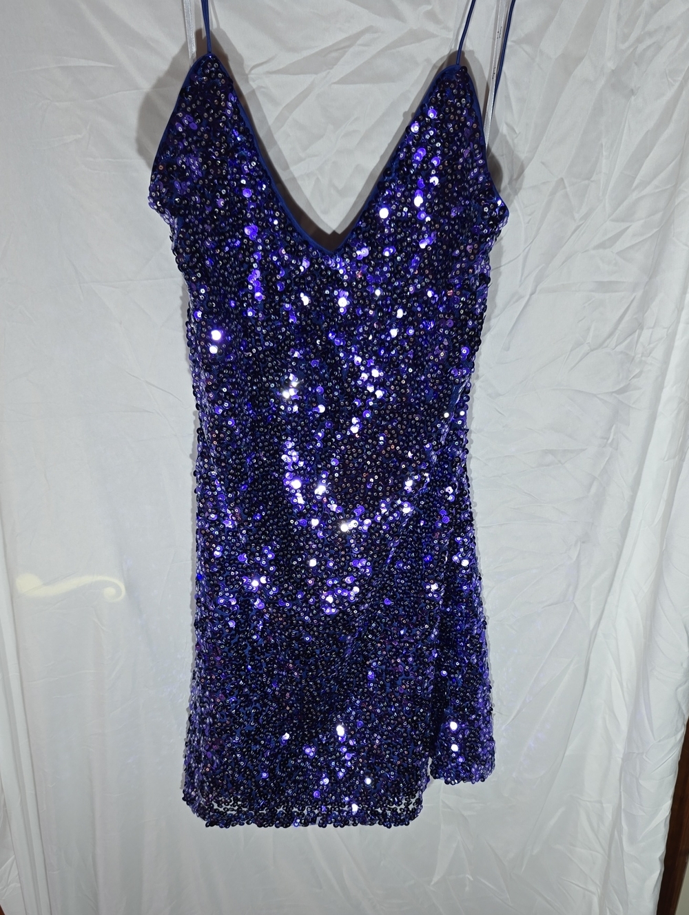 Lulu's Purple Sequin Spaghetti Strap Mini Dress